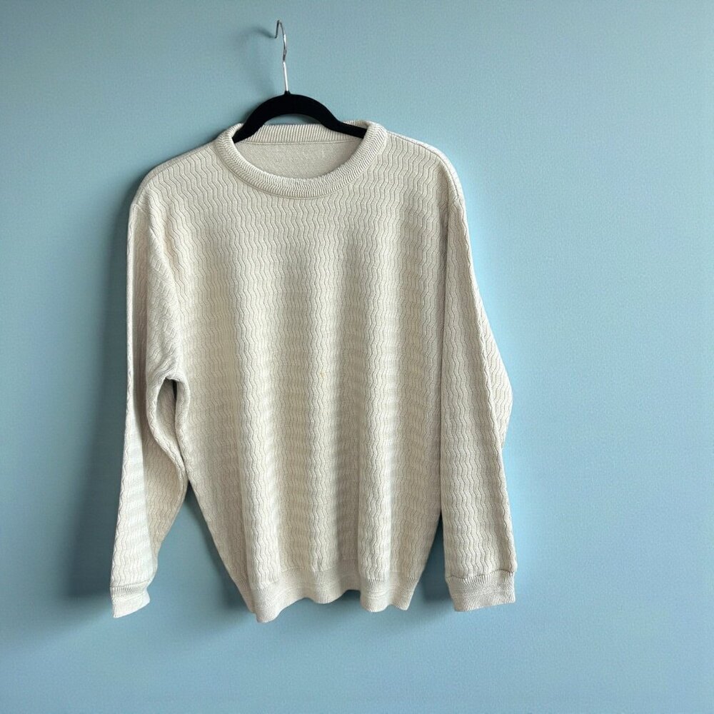 Men's Vintage Tan Textured Chevron Knit Dad Sweater Blokecore